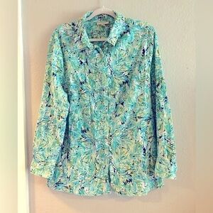 Appleseed’s Palm-Print Crinkle Cotton Shirt size 2X